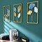 Iron Wall Sculptures - Large Set of 3 rectanglar Metal Wall Decor with Ginkgo Biloba Art Great for Home Hotel Decoration (Gold Blue)